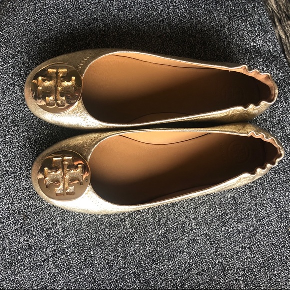 Tory Burch Minnie Travel Ballet Flats Spark Gold - Picture 8 of 9